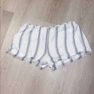 Honey Belle Frayed Hem Striped Linen Shorts